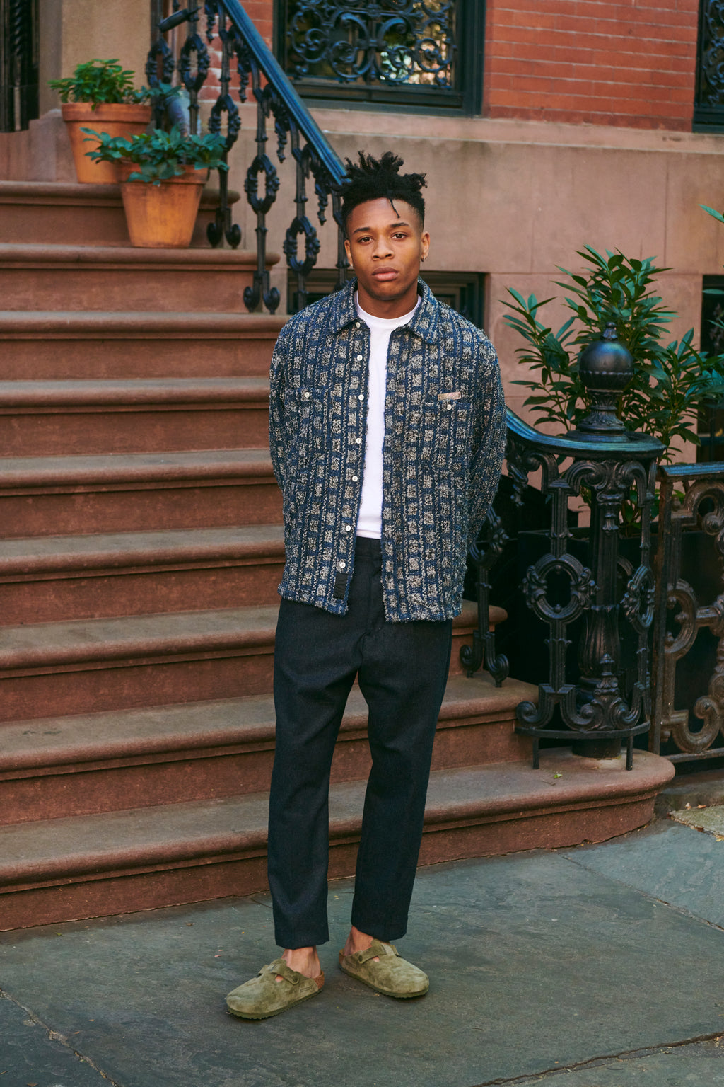 Plaid Tweed Work Shirt Navy