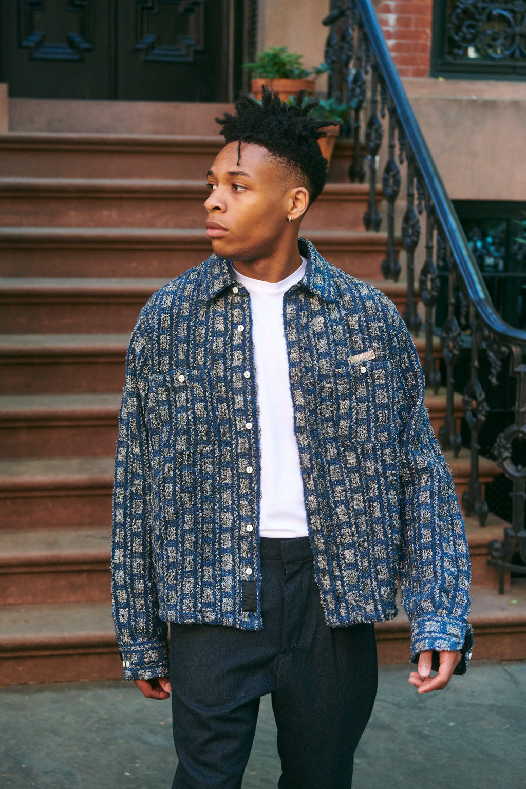 Plaid Tweed Work Shirt Navy