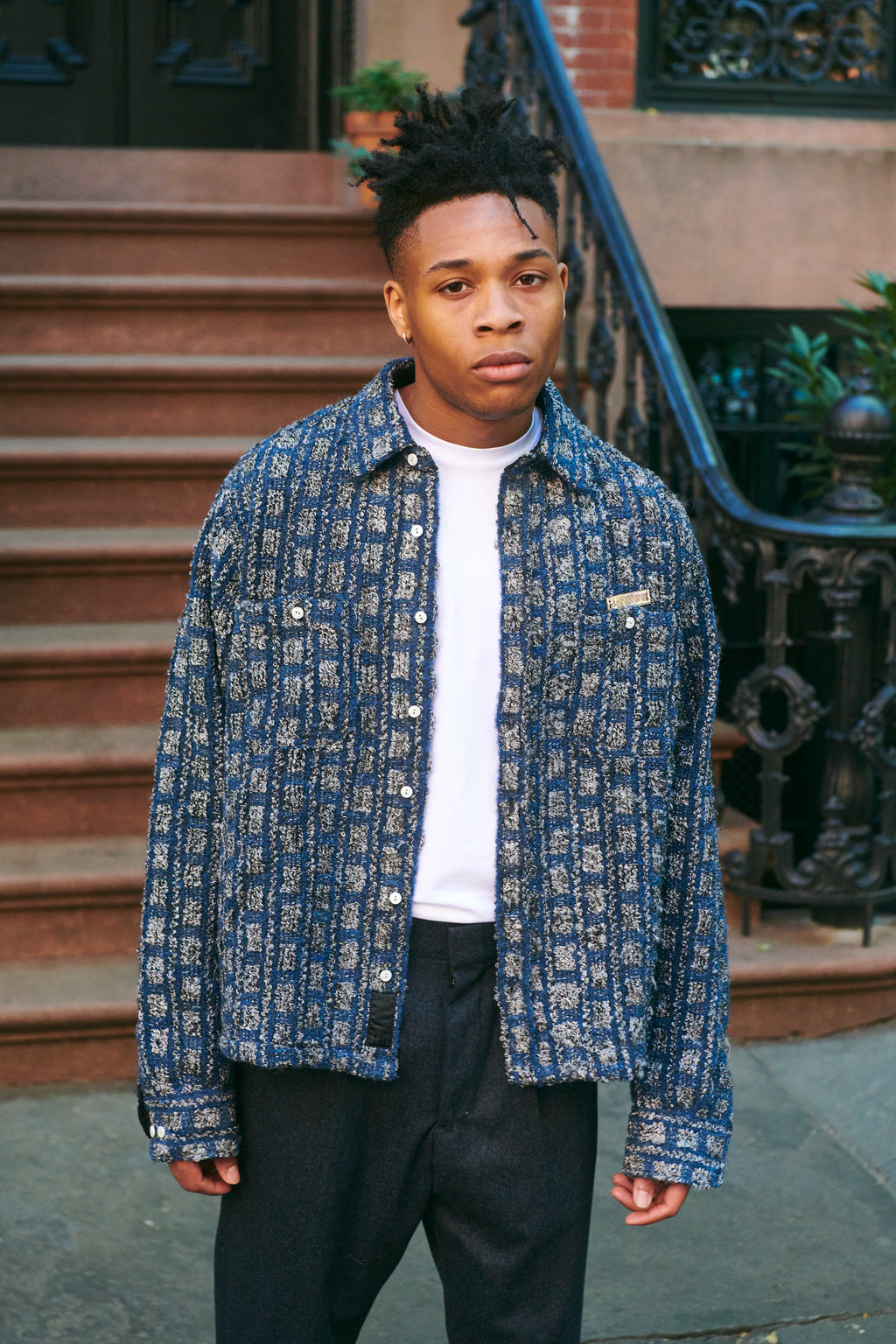 Plaid Tweed Work Shirt Navy