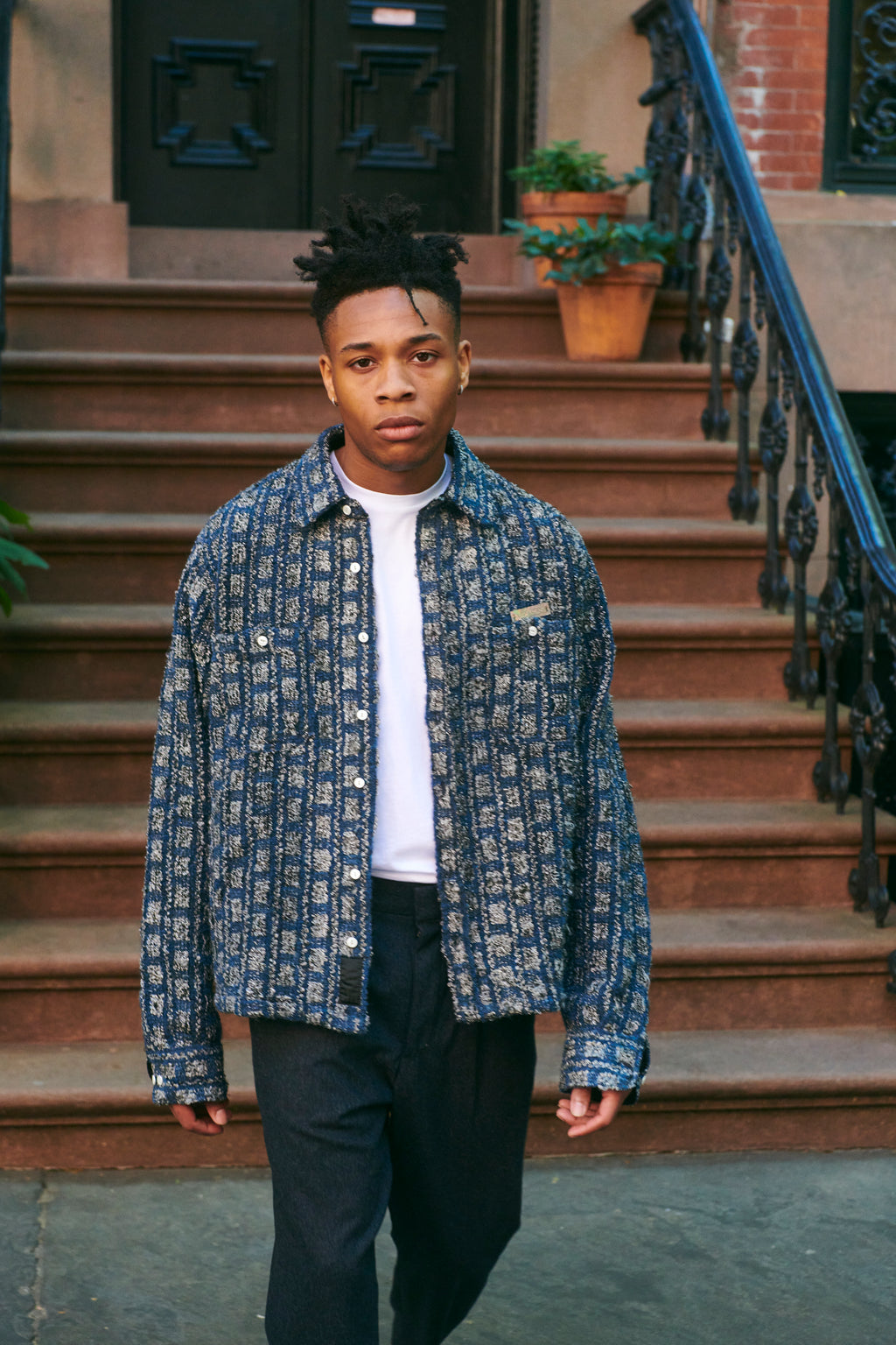Plaid Tweed Work Shirt Navy