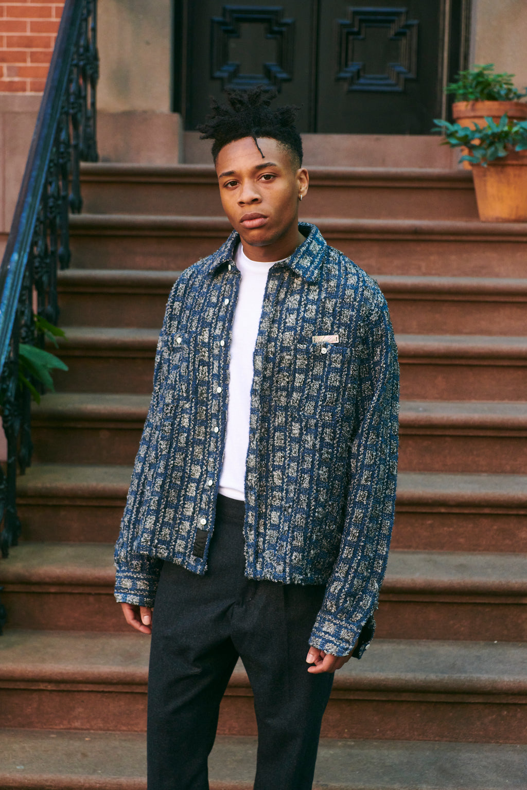 Plaid Tweed Work Shirt Navy