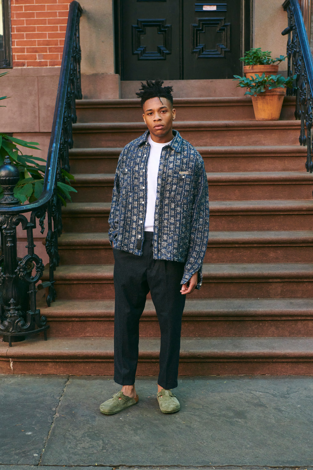 Plaid Tweed Work Shirt Navy