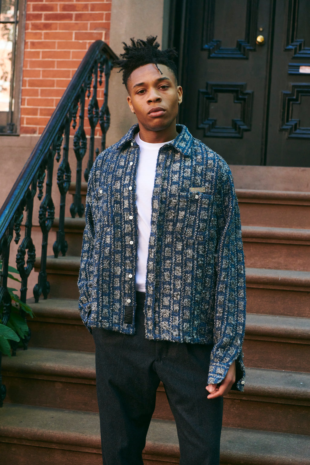 Plaid Tweed Work Shirt Navy