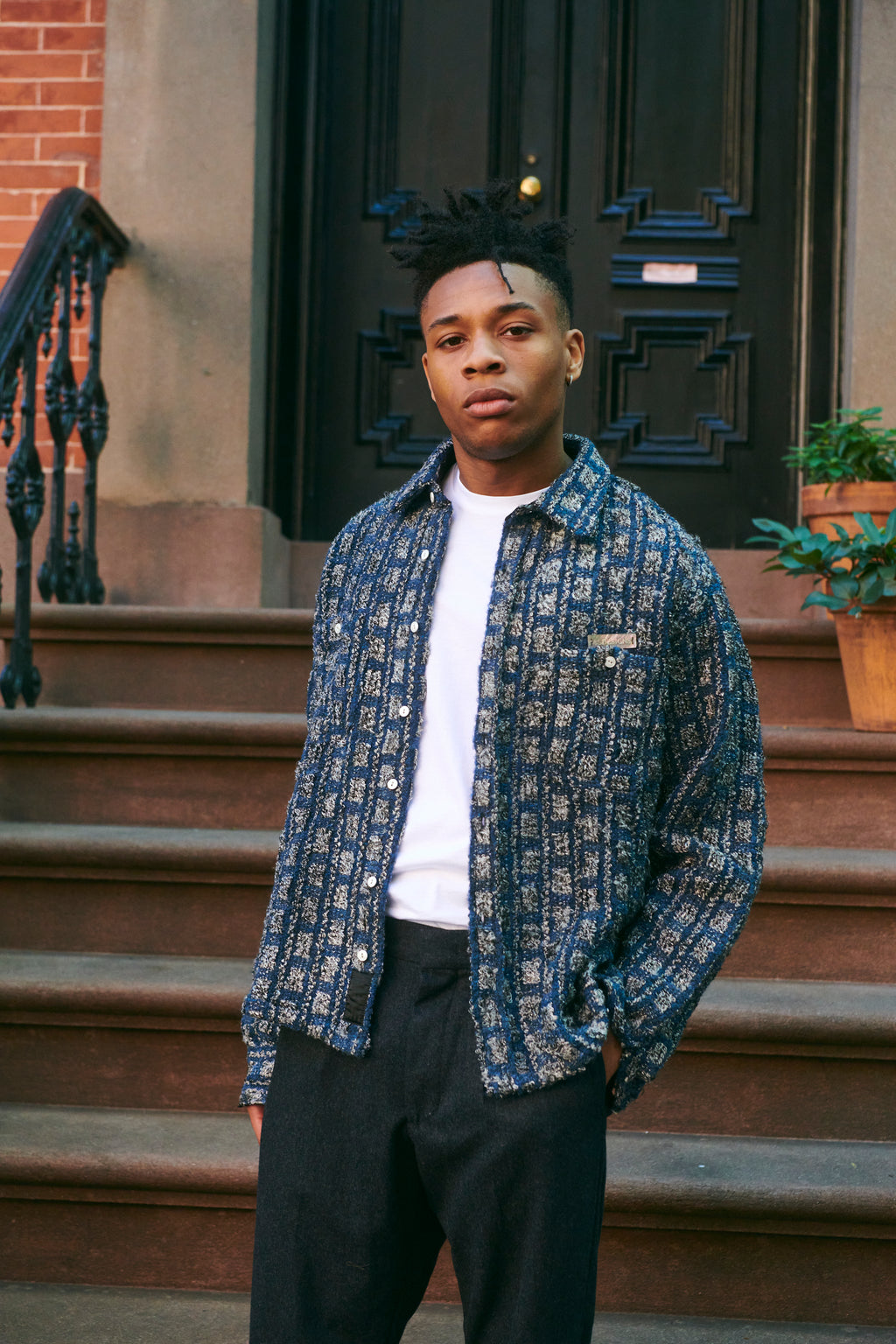 Plaid Tweed Work Shirt Navy