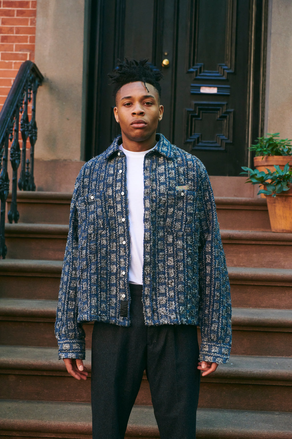 Plaid Tweed Work Shirt Navy