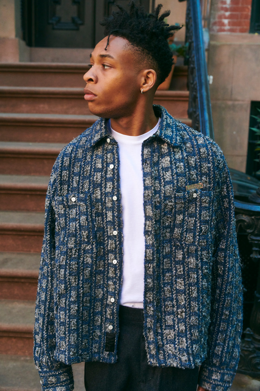 Plaid Tweed Work Shirt Navy