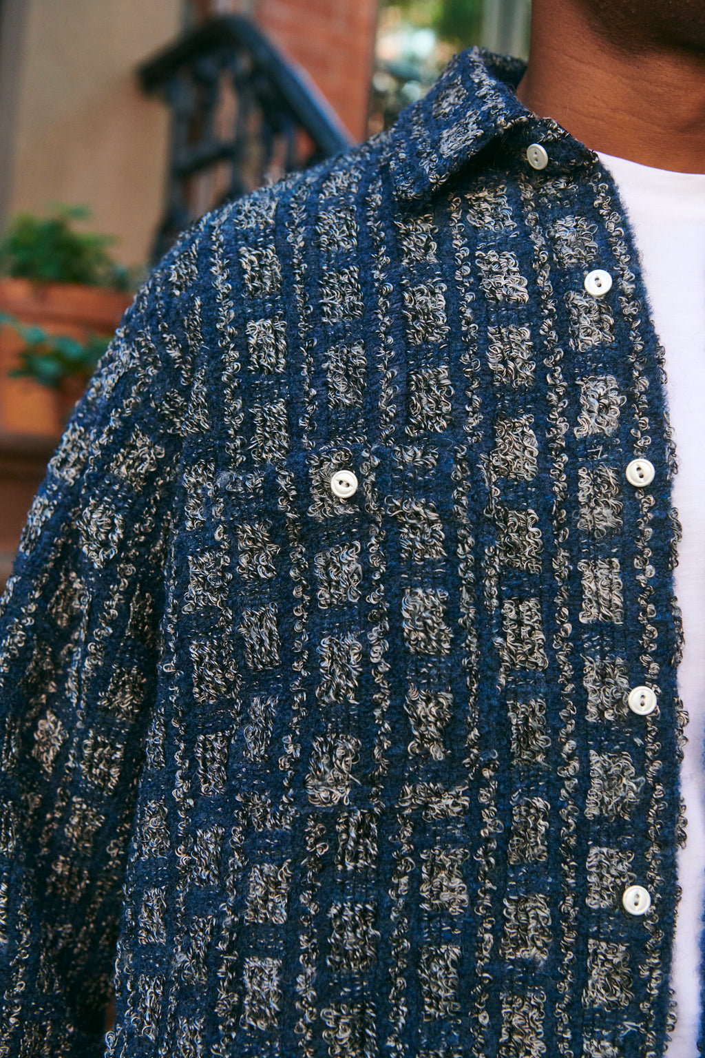 Plaid Tweed Work Shirt Navy