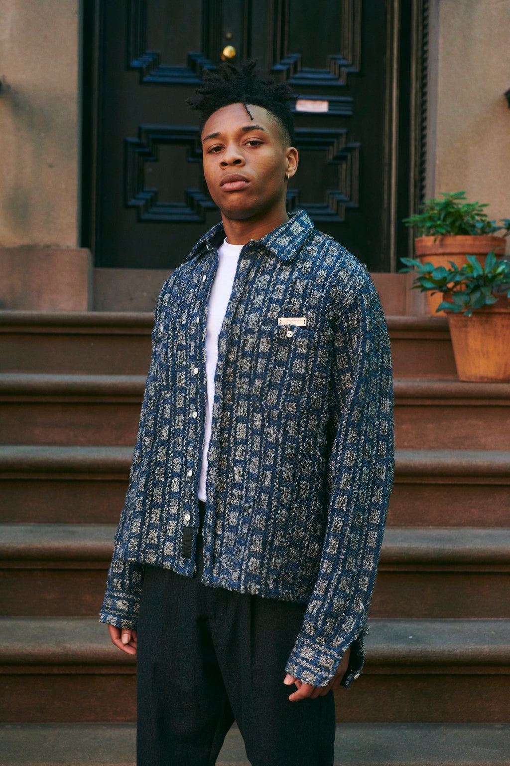 Plaid Tweed Work Shirt Navy
