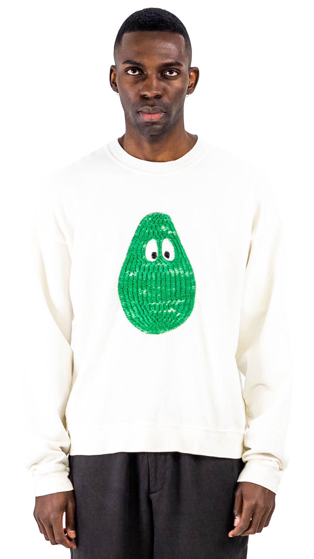 Avocado 3D Embroidery Crewneck Sweatshirt White Cotton