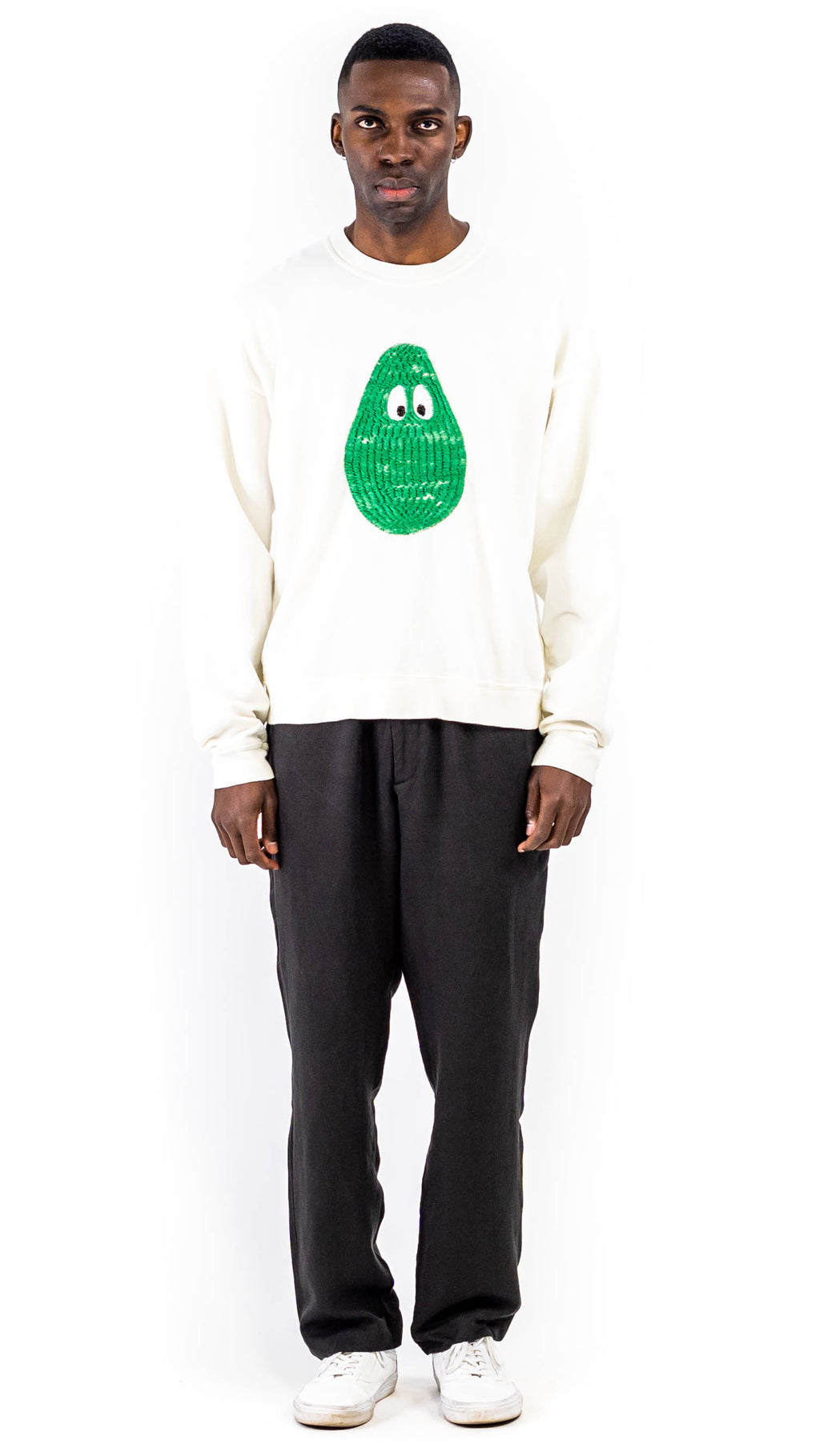 Avocado 3D Embroidery Crewneck Sweatshirt White Cotton