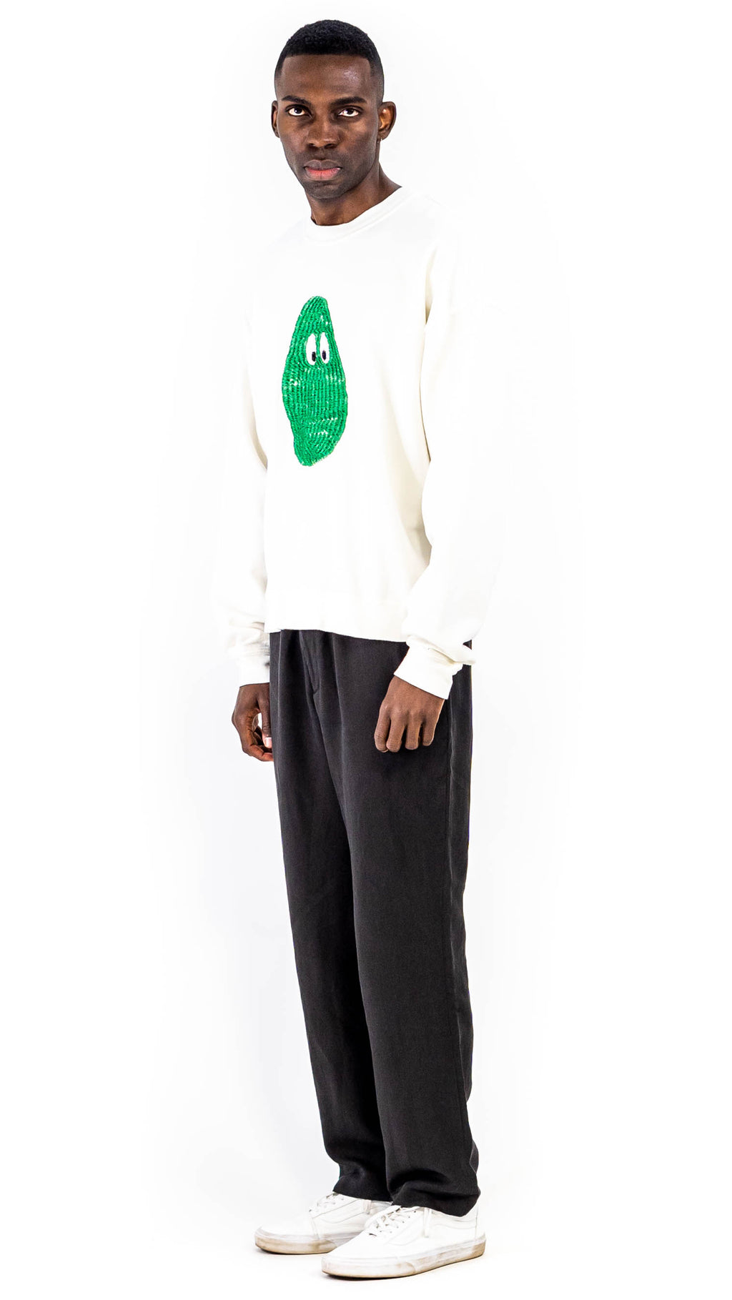 Avocado 3D Embroidery Crewneck Sweatshirt White Cotton