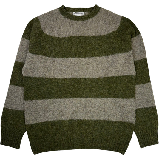 Suedehead Stripe Jumper Green Brushed Lambswool Stripe