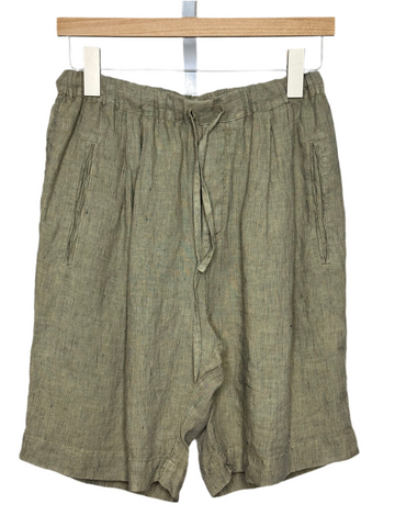 Kevin Pleated Shorts Green Linen