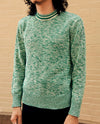 Round Neck Cotton Knit Sweater Green White