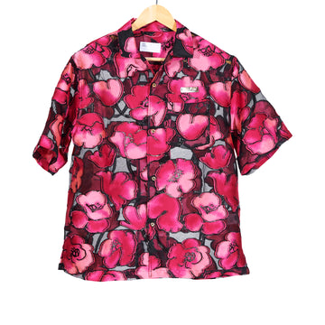 Wide Camp Collar Metallic Appliquéd Organza Shirt