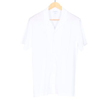 White Pique Short Sleeve Camp Collar Shirt