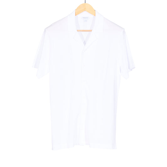 White Pique Short Sleeve Camp Collar Shirt