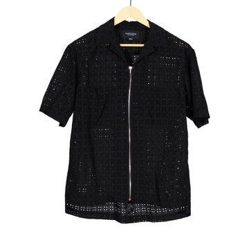 Mechanic Zip Up Short Sleeve Shirt Black Crochet