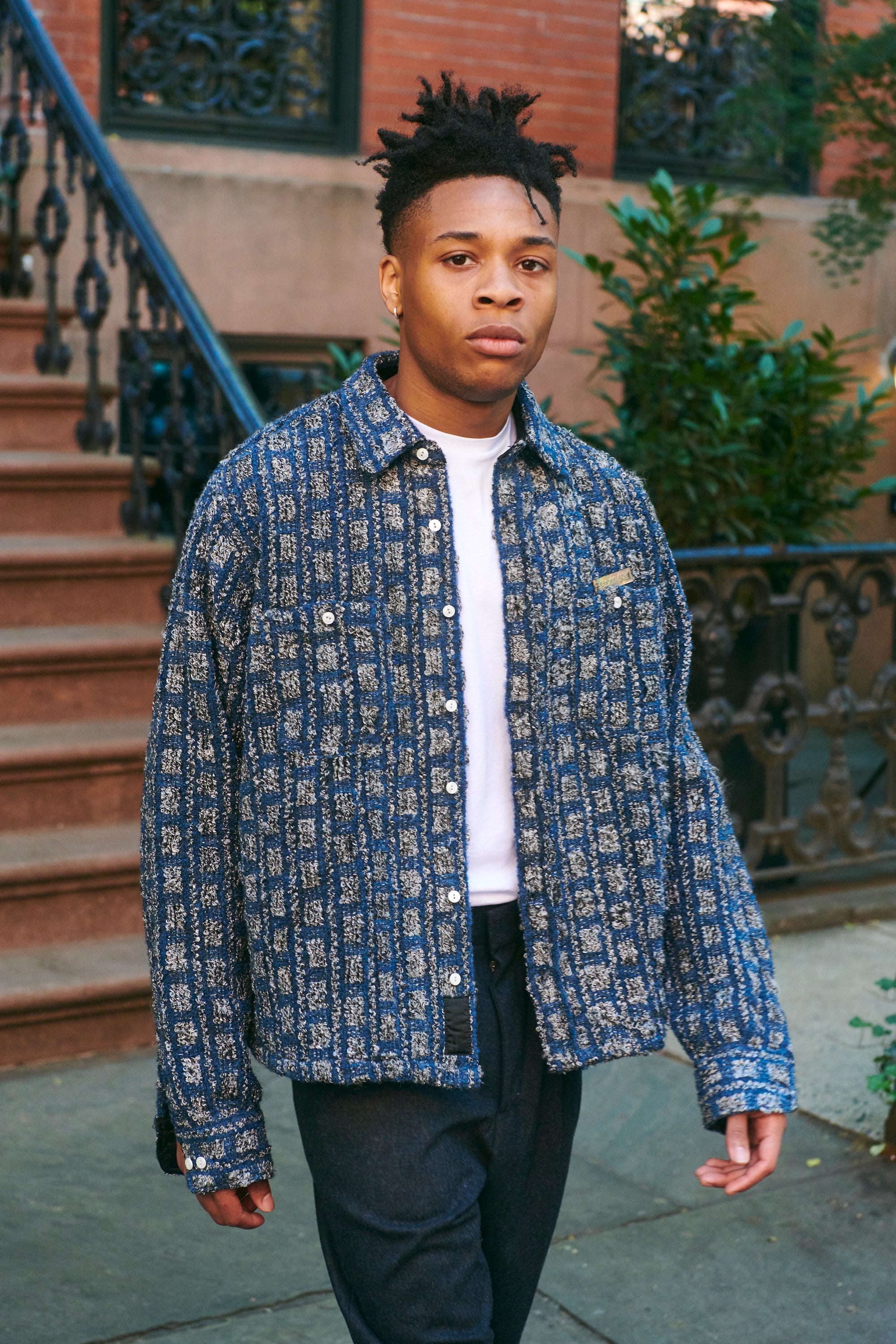 Plaid Tweed Work Shirt Navy – Cueva