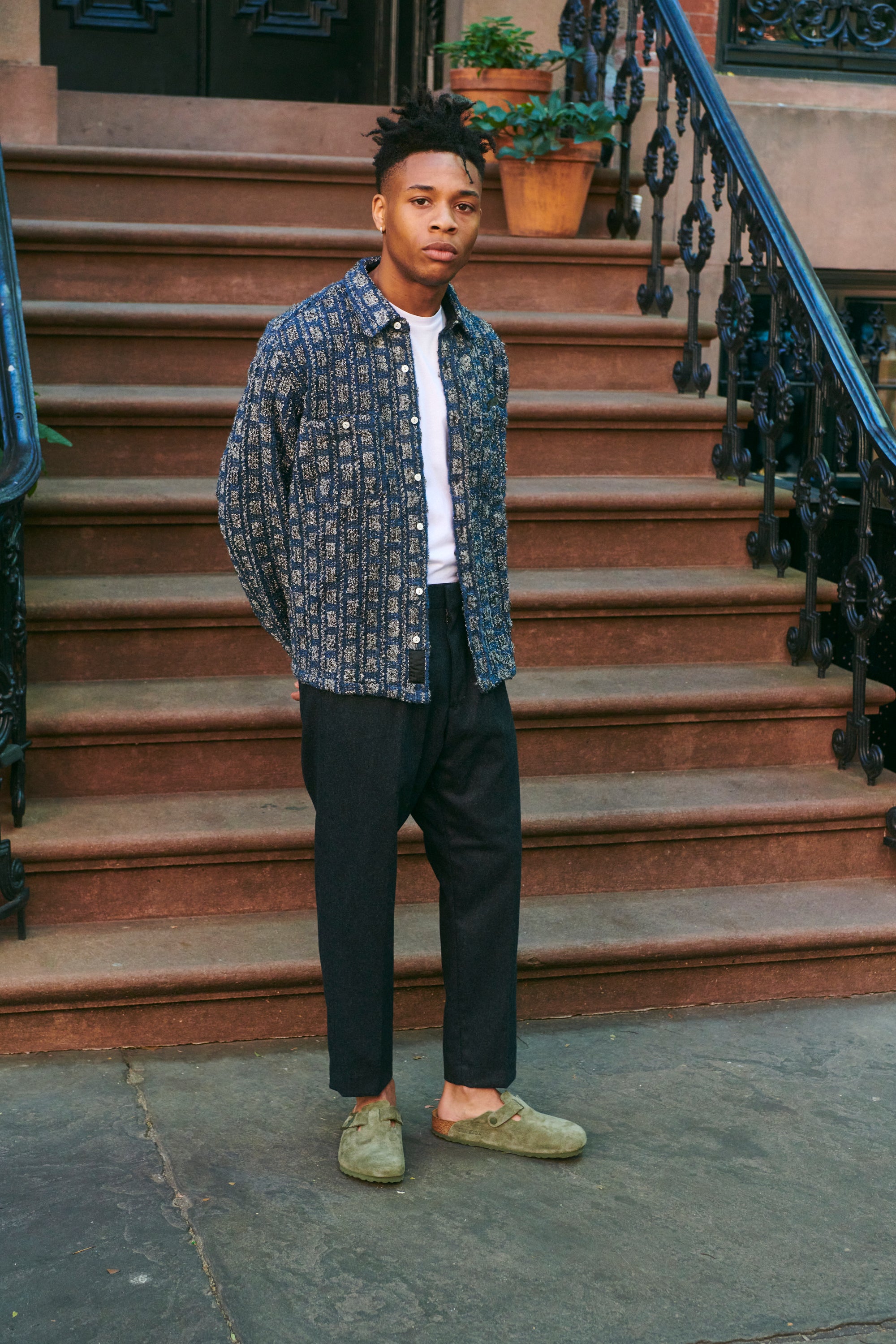 Plaid Tweed Work Shirt Navy – Cueva