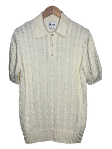 Cable Knitted Short Sleeve Polo Panna