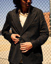 Double Breasted Blazer Ink Black Linen Silk