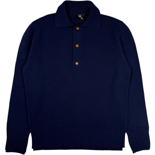 Aashton Knit Polo Wool Blend Navy