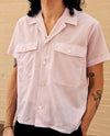 Short Sleeve Open Collar Pink Stripe Polyester Cotton