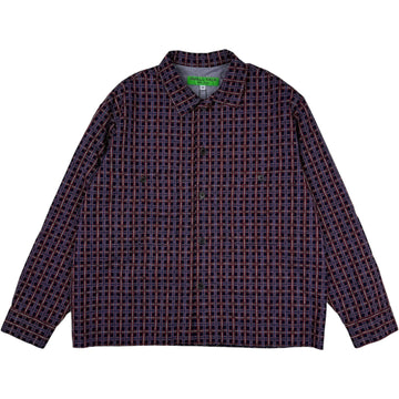 Raw Hem Overshirt Loose Weave Plaid Navy