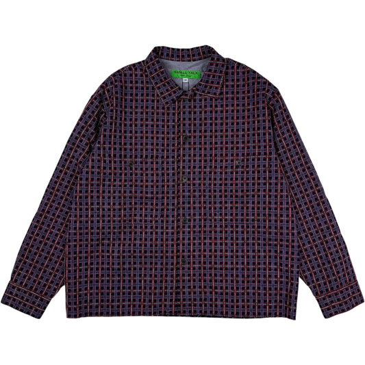 Raw Hem Overshirt Loose Weave Plaid Navy