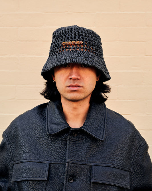 Raffia Bucket Hat Black