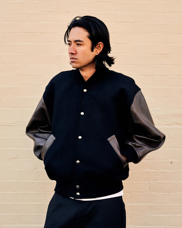 Alph Jacket Leather Melton Wool Black Cocoa