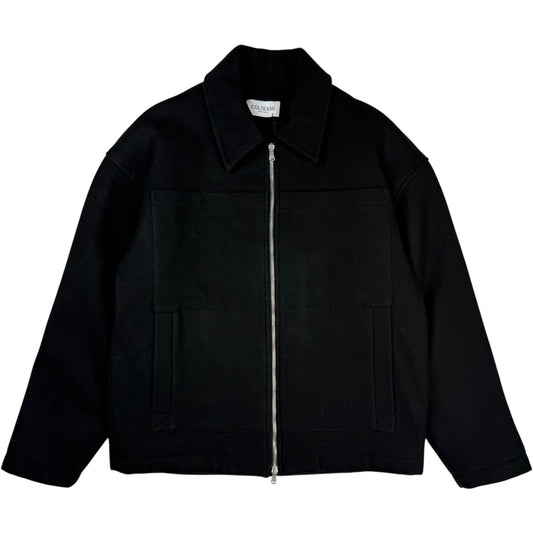 Zip Front Black Heavy Jacket Melton Wool
