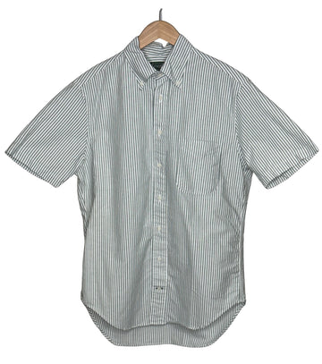 Short Sleeve Button Down Shirt Green Stripe