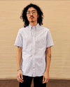 Blue Stripe Linen Blend Camp Short Sleeve Shirt