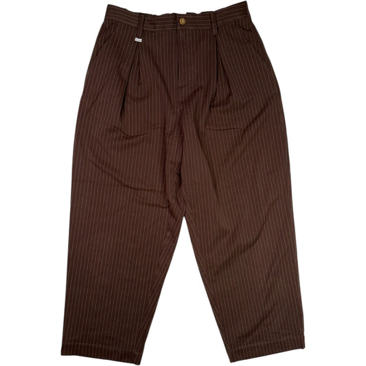 Elastic Waist Baggy Pant Brown Pinstripe