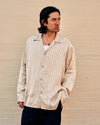 Rhodes Long Sleeve Open Collar Beige Stripe
