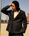 Double Breasted Blazer Ink Black Linen Silk