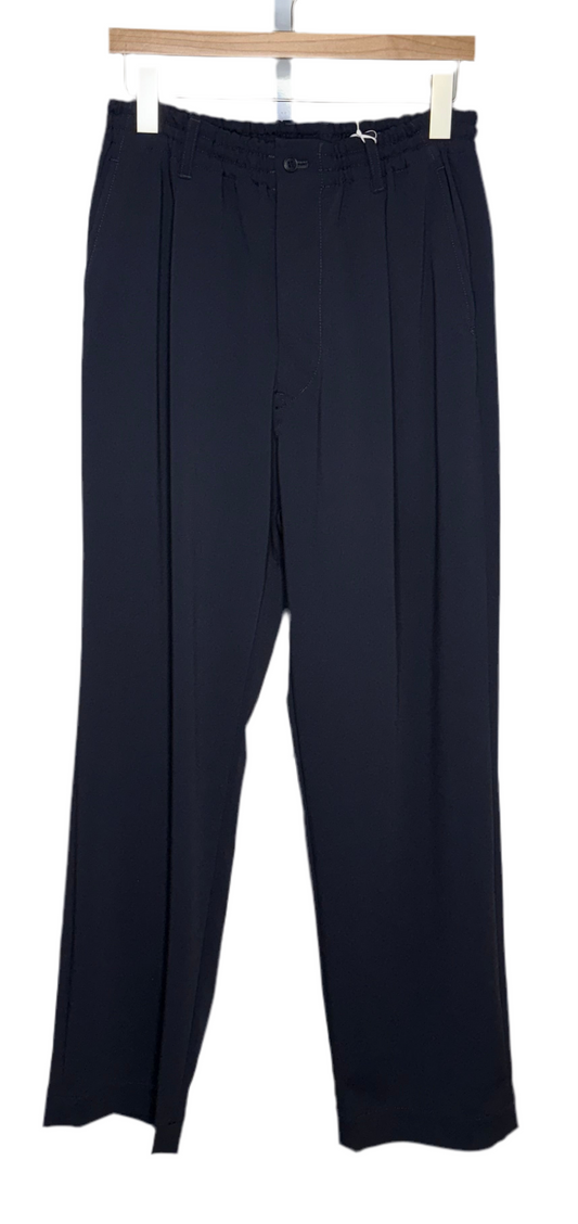 Twill Single Pleated Wide Pants Navy Polyester