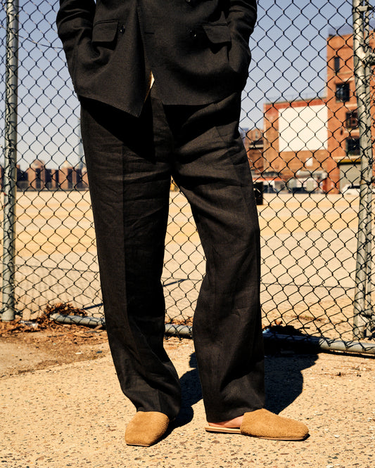 Shoecut Slack Ink Black Linen Silk