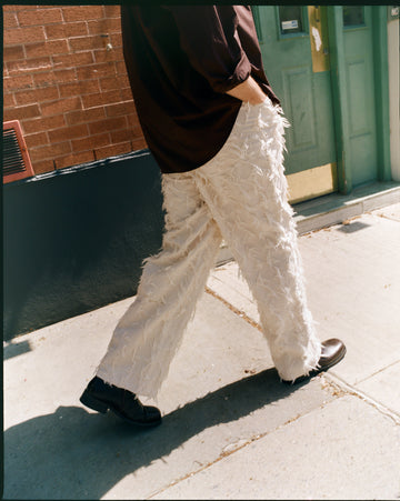 Nikos Jeans Fringed White Twill