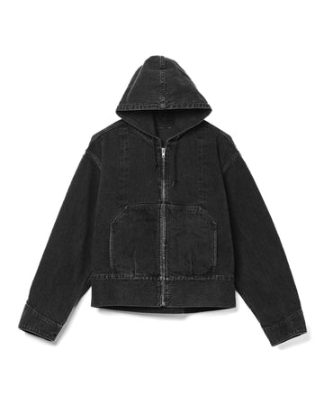 Hooded Denim Blouson Cotton Faded Black