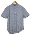 White Blue Seersucker Stripe Short Sleeve One Pocket Shirt