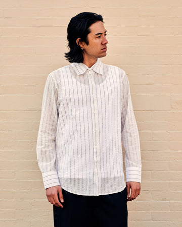 Business Shirt White Blue Stripe
