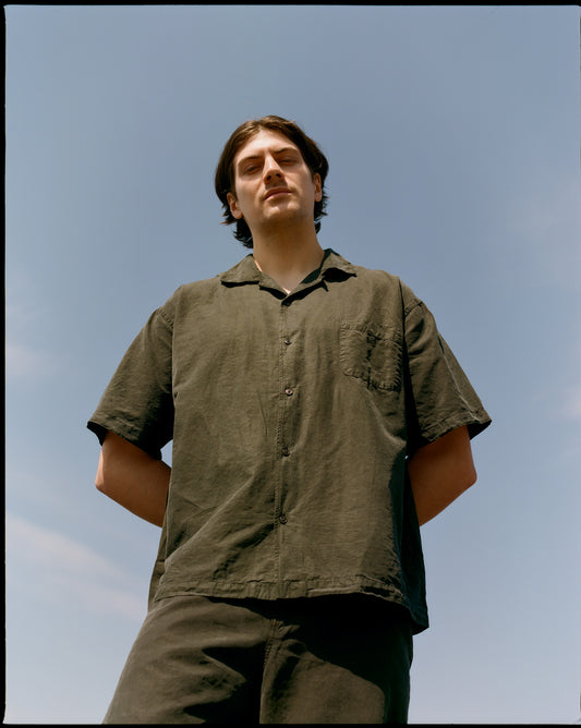Garment Dyed Sidri Shirt Dark Olive Tencel Linen Cotton