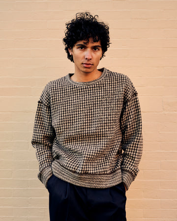 Fuzzy Pullover Brown Houndstooth