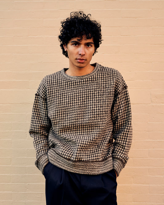 Fuzzy Pullover Brown Houndstooth