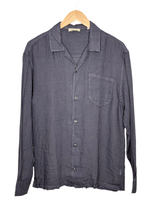 Eliot Garment Dyed Long Sleeve Camp Shirt Navy
