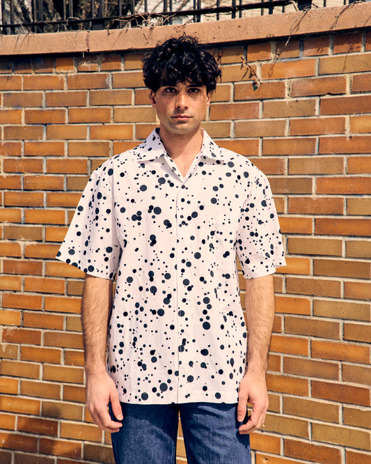 Sidri White Short Sleeve Shirt Black Embroidery Dots