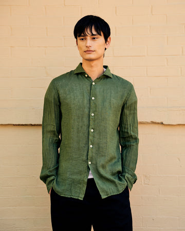 Mercer Linen Shirt Army Green